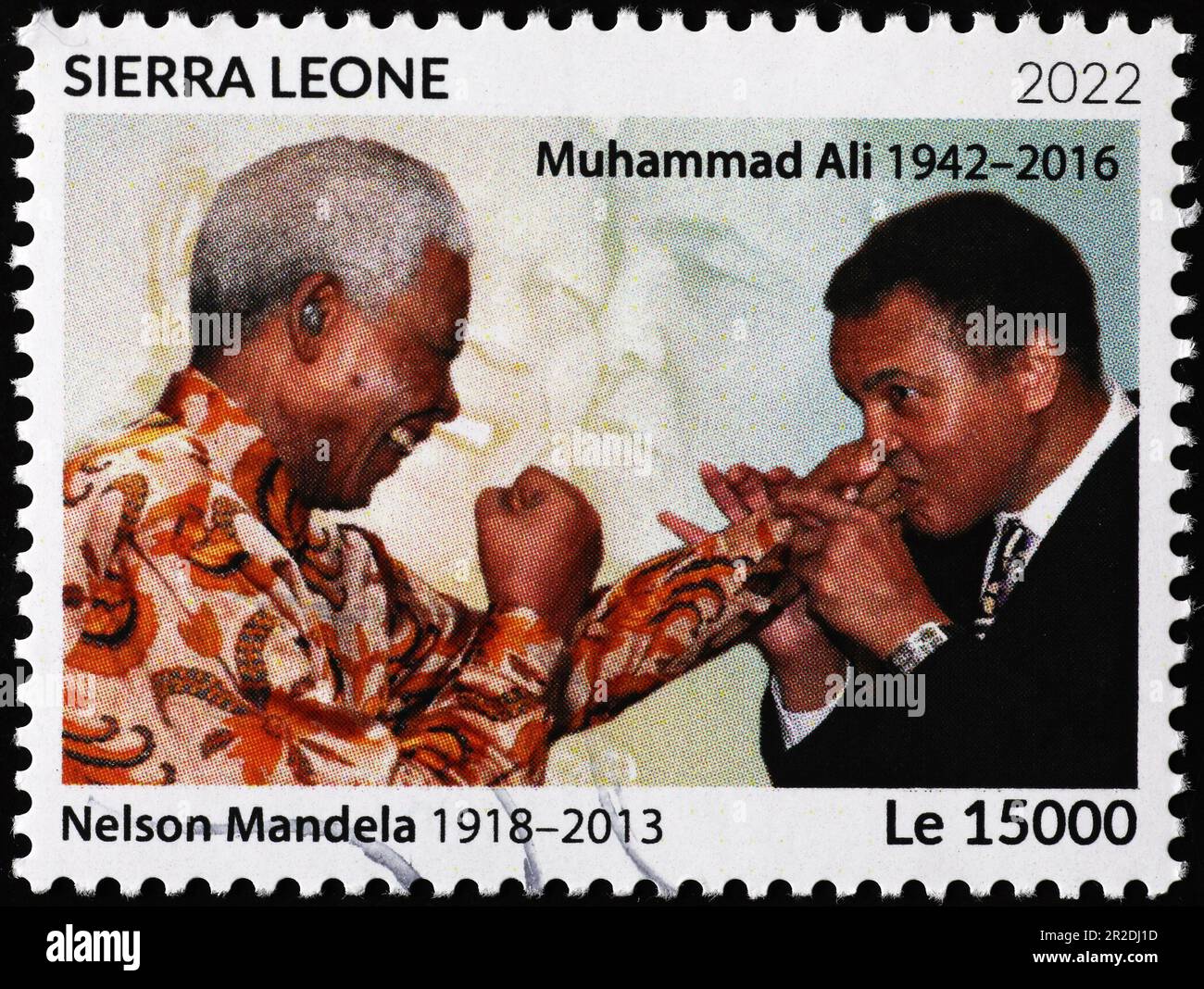 Nelson Mandela and Mohammad Alì on postage stamp Stock Photo