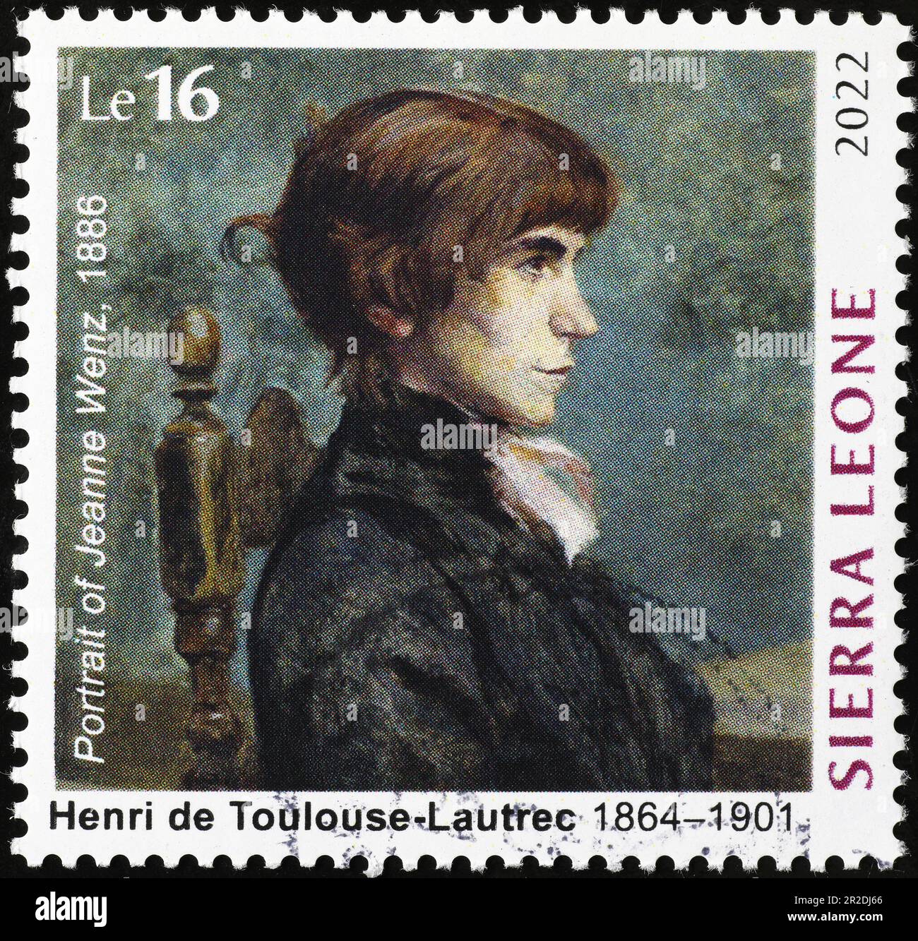 Portrait of Joanne Wenz by Toulouse-Lautrec on postage stamp Stock Photo