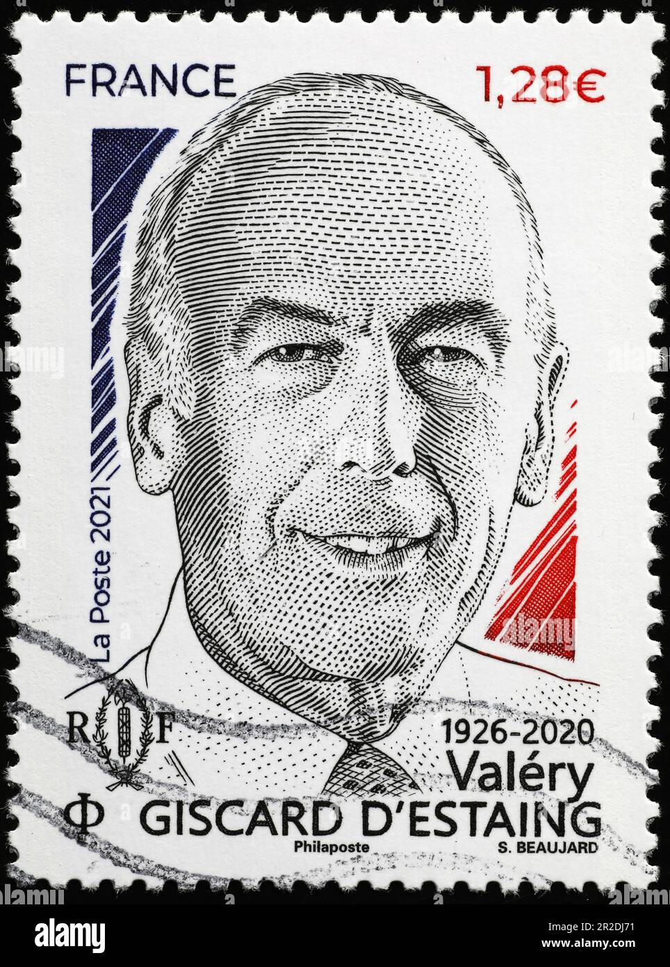 President Valery Giscard d'Estaing on french postage stamp Stock Photo