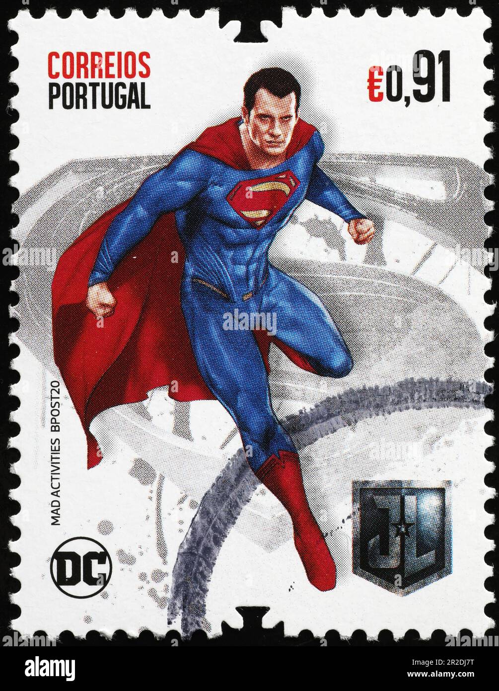 Superman on portuguese postage stamp Stock Photo