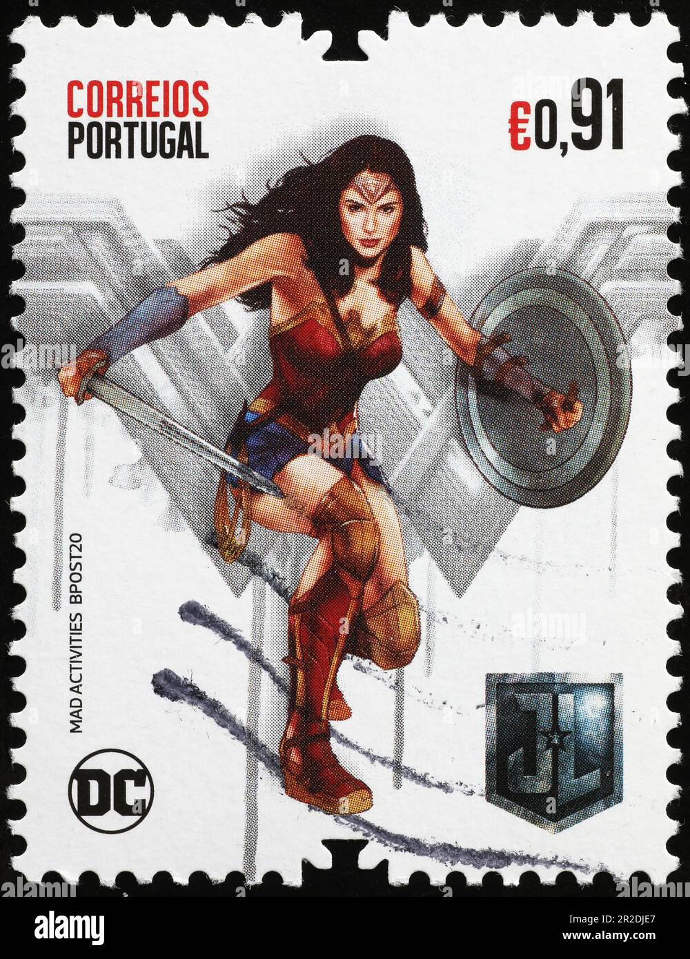 Wonder woman on portuguese postage stamp Stock Photo