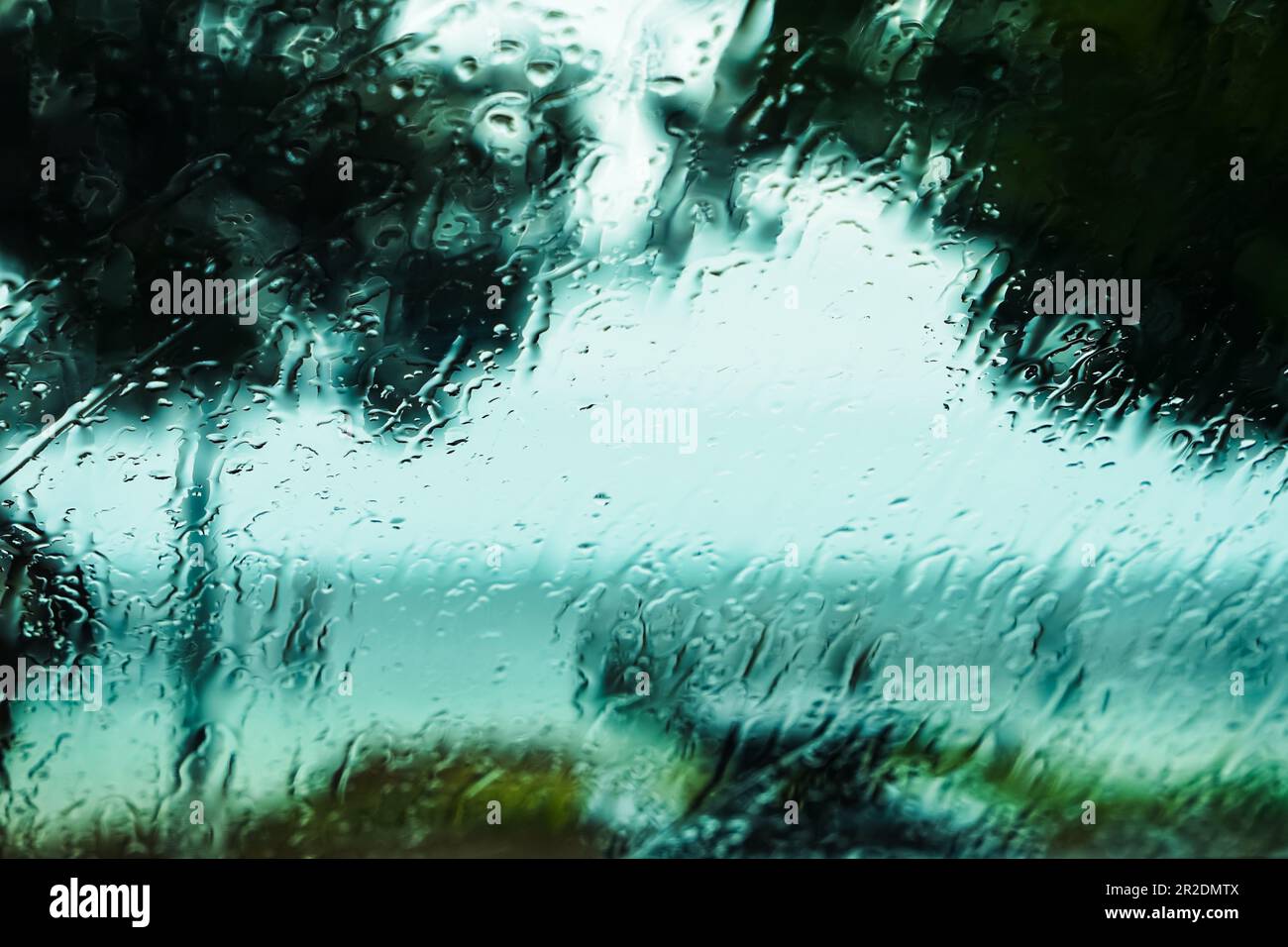 View through a wet windscreen on a rainy day Stock Photo