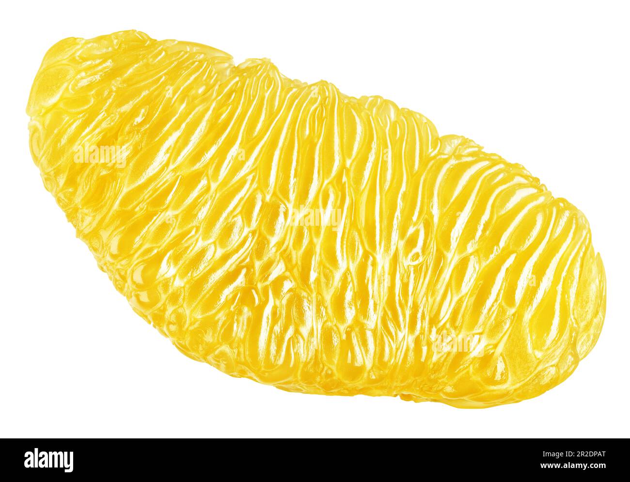 Flesh of lemon citrus slice isolated on white background with clipping path. Lemon pulp. Full depth of field. Stock Photo