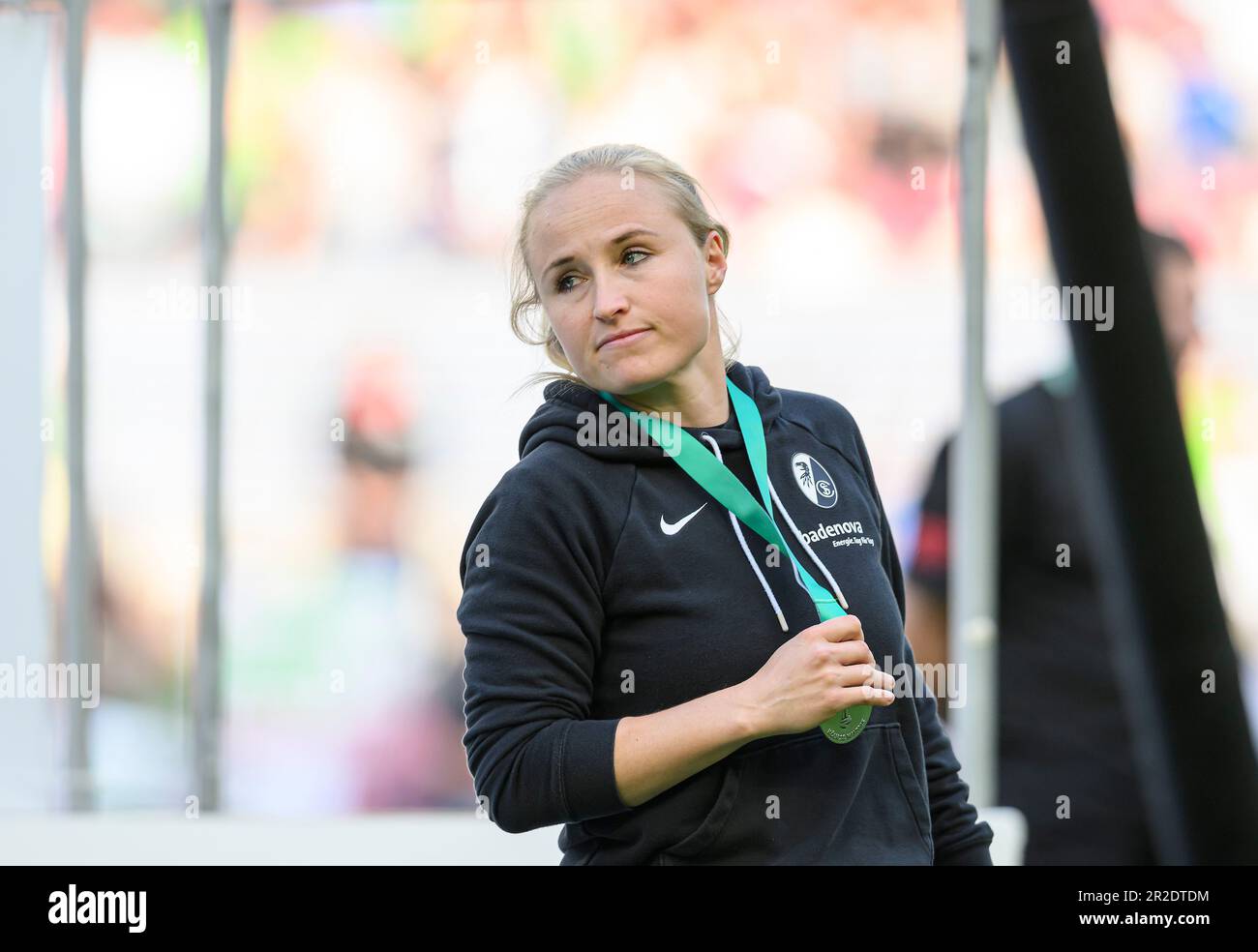 coach Theresa MERK (FR) disappointed with medal after the game, DFB Pokal  final women 2023, VfL Wolfsburg (WOB) - SC Freiburg (FR) 4: 1, on May 18th,  2023 in Koeln/Germany. # DFB