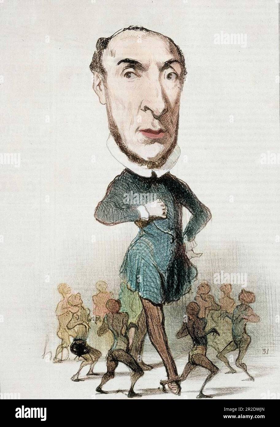 Caricature sur Victor Schoelcher et l'abolition de l'esclavage - par Honore Daumier in 'Charivari' du 16/04/1849 - colorié ultérieurement Stock Photo