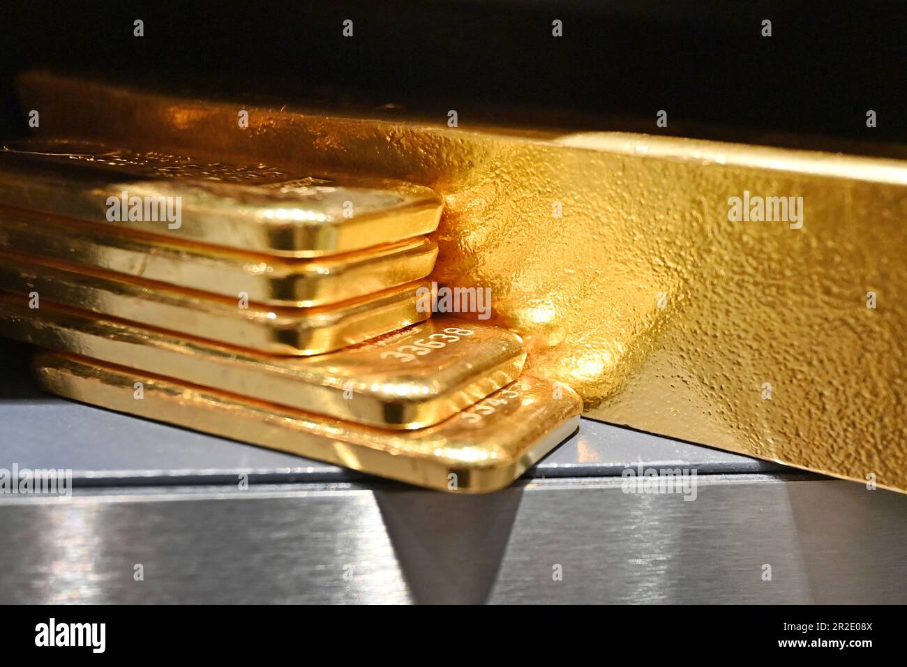 Munich, Deutschland. 19th May, 2023. Gold bars in a safe deposit box