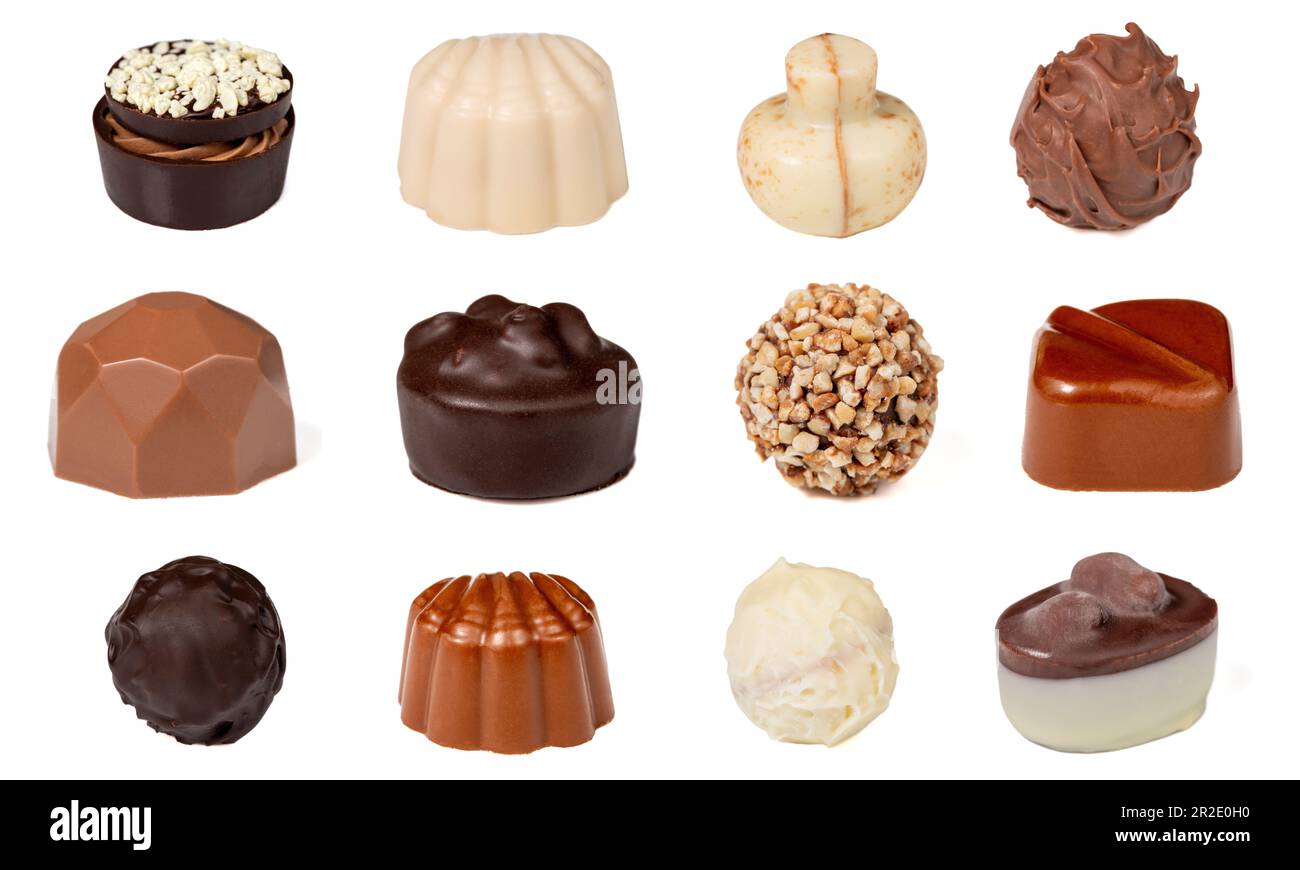 Truffle Chocolate Varieties. Chocolate assortment set isolated on white