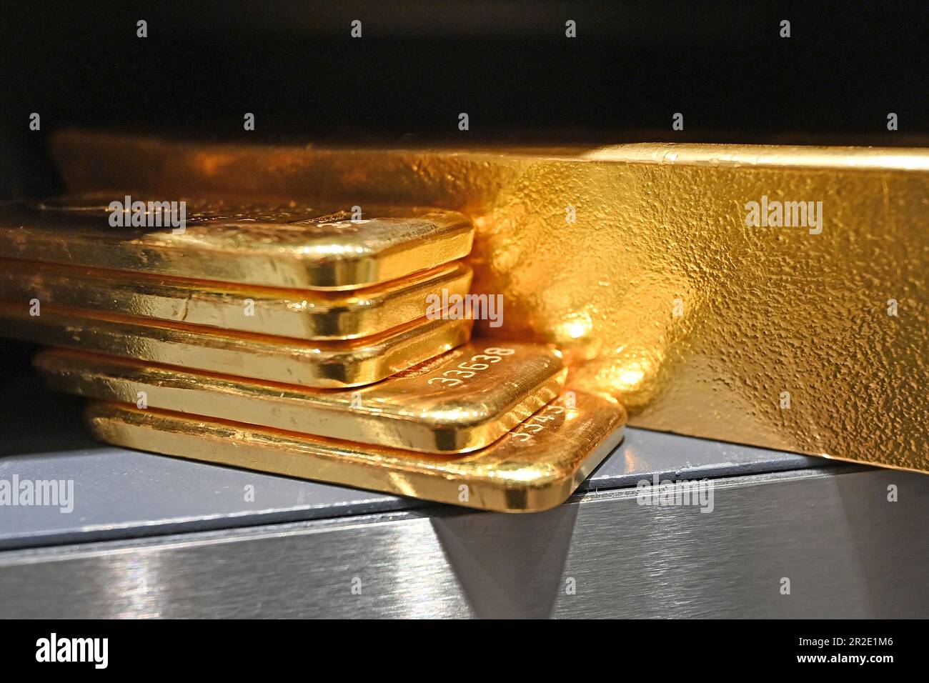 Munich, Deutschland. 19th May, 2023. Gold bars in a safe deposit box