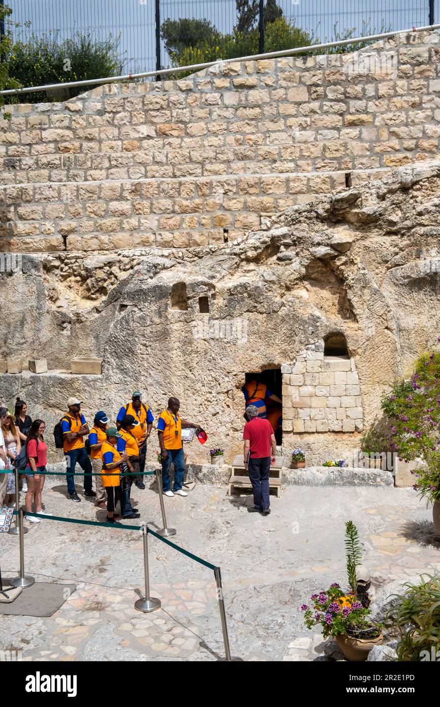 Jerusalem, Israel - 10 April, 2023. Tourists at the Garden Tomb Stock Photo