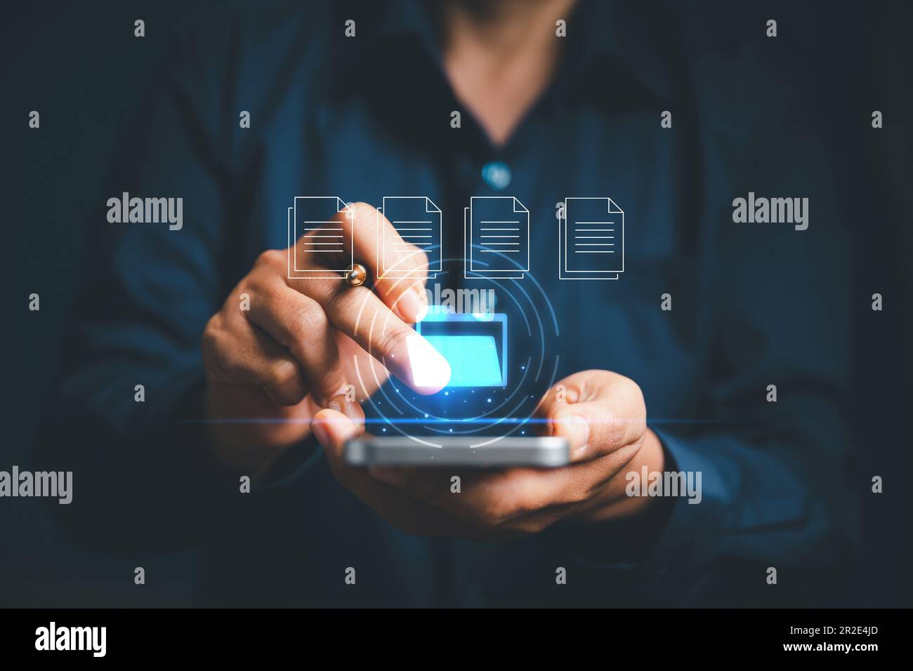Online documentation database and process document electronic automation platform, IT staff working with Document Management System, DMS, Corporate bu Stock Photo