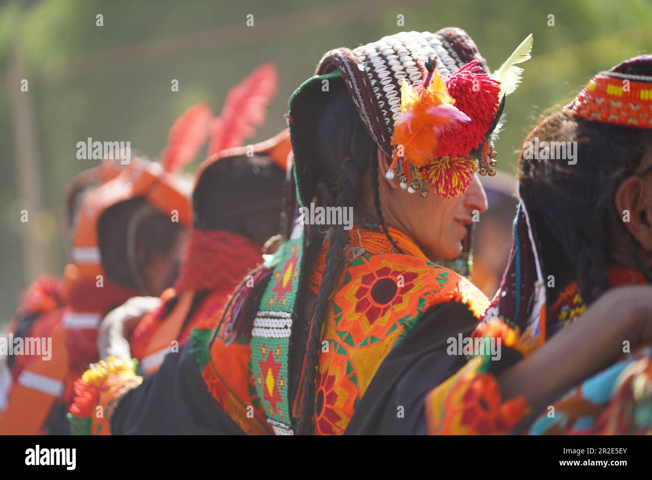 Kalash women dancing at the Chilam Joshi Festival in Chitral Stock Photo