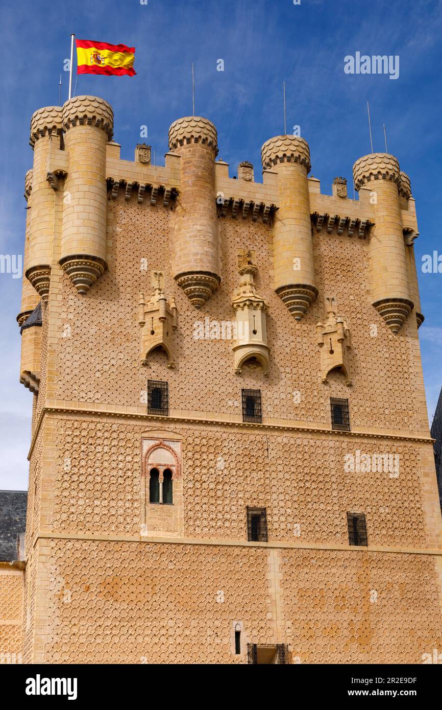 Spain, Segovia, Alcazar of Segovia 'Segovia Castle' a medieval castle  which served as a fortess and royal palace.Built by the Berber Almoravid dynast Stock Photo