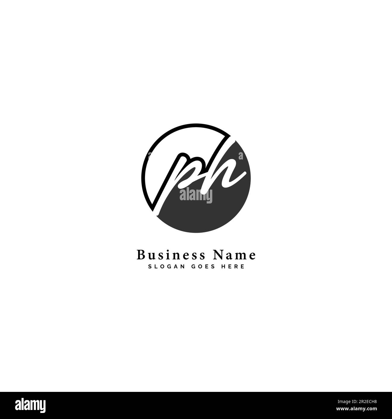 P, H, PH Initial letter handwritten and signature vector image template