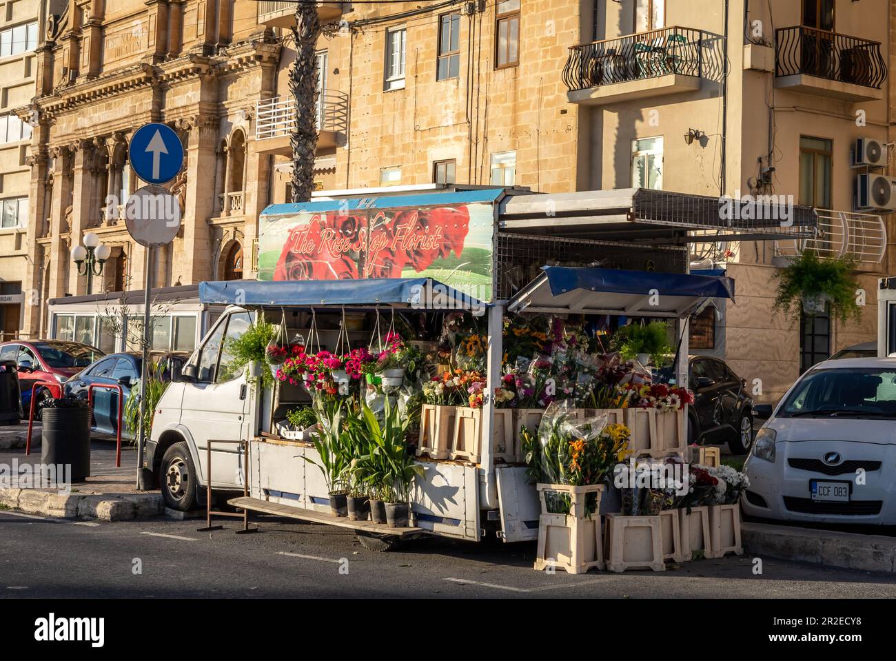 Sliema, Malta - April 17, 2023: A vintage flower truck in the street. Stock Photo