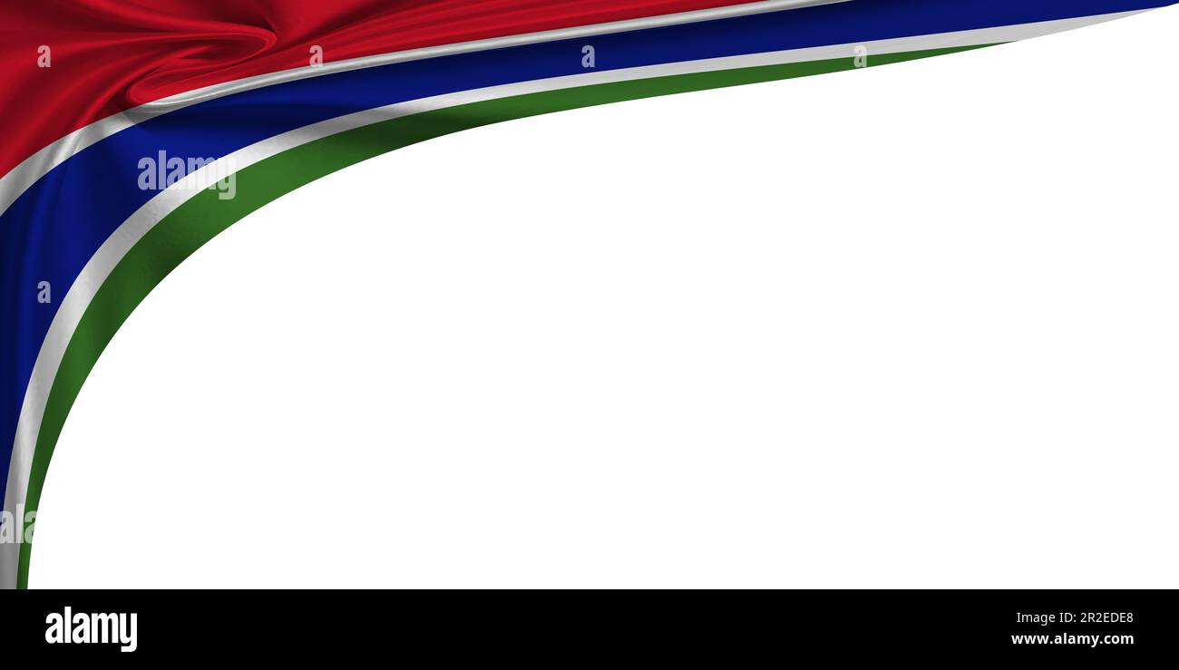 White background with flag of Gambia with swirl. 3d illustration Stock ...