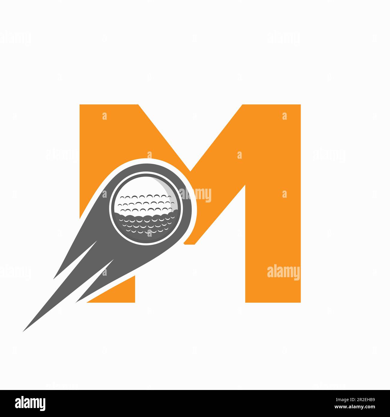Letter M Golf Logo Concept With Moving Golf Ball Icon. Hockey Sports