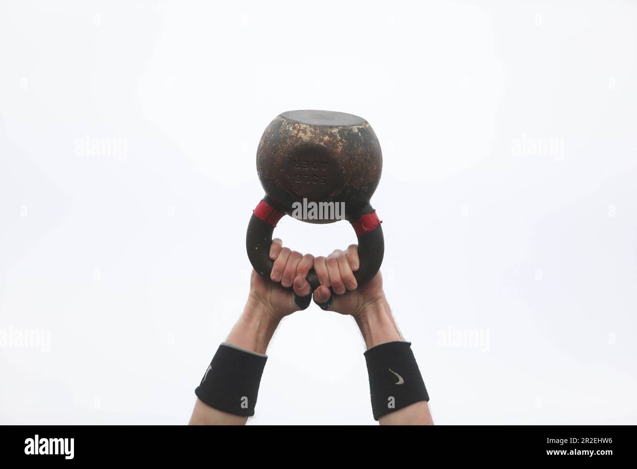 Ryan Fleming of San Francisco uses a kettlebell during a SF
