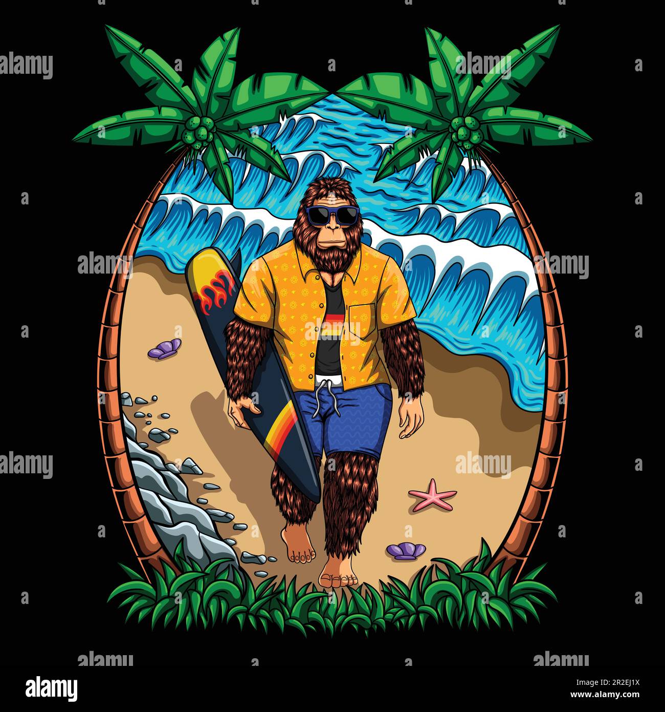 Sasquatch walking in the beach vector illustration for your company or ...