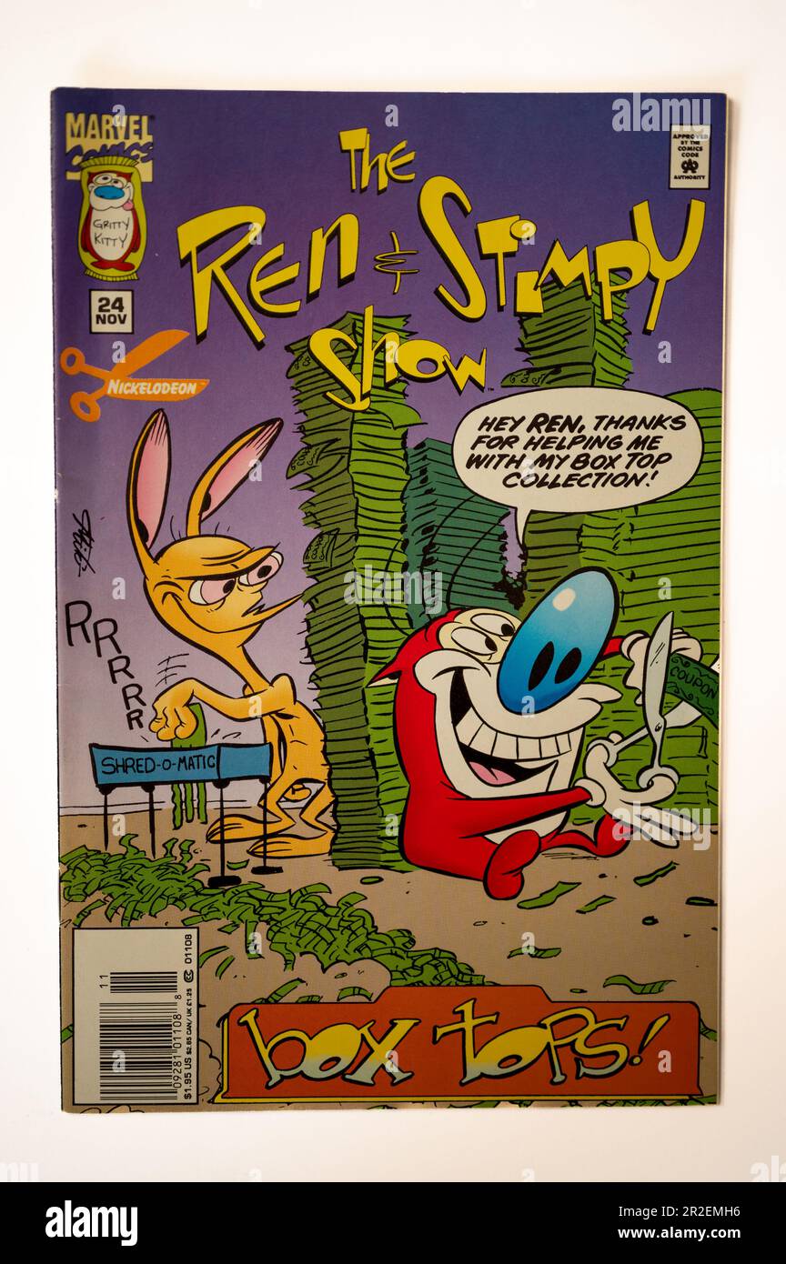 Calgary, Alberta - May 17, 2023: Covers of vintage Marvel Ren and Stimpy comics. Stock Photo