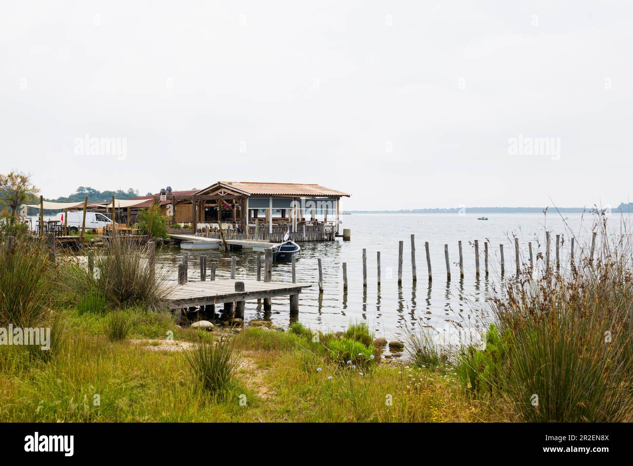 Restaurant, Étang d'Urbino, Aléria, CorseduNord, Corsica, France Stock Photo Alamy