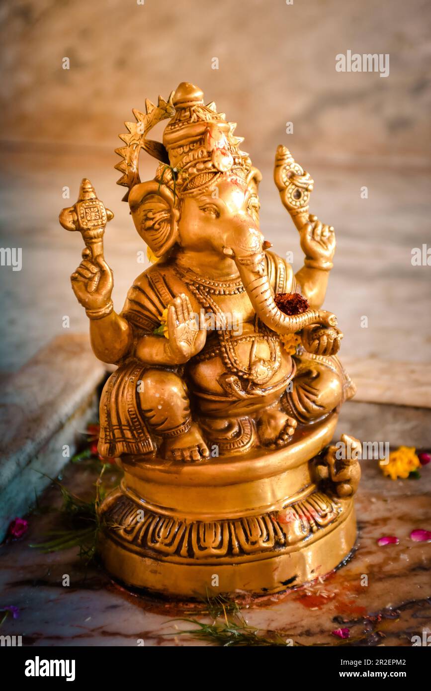 2019, Ter Kadamba, Govardhan, Vrindavan, Uttar Pradesh, India, Shiva Temple Asheshvara Mahadeva, Ganesha (Shiva's son) Stock Photo