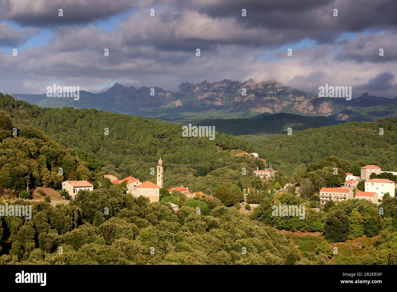 Mountain village Levie in Alta Rocca, southern Corsica, France Stock Photo