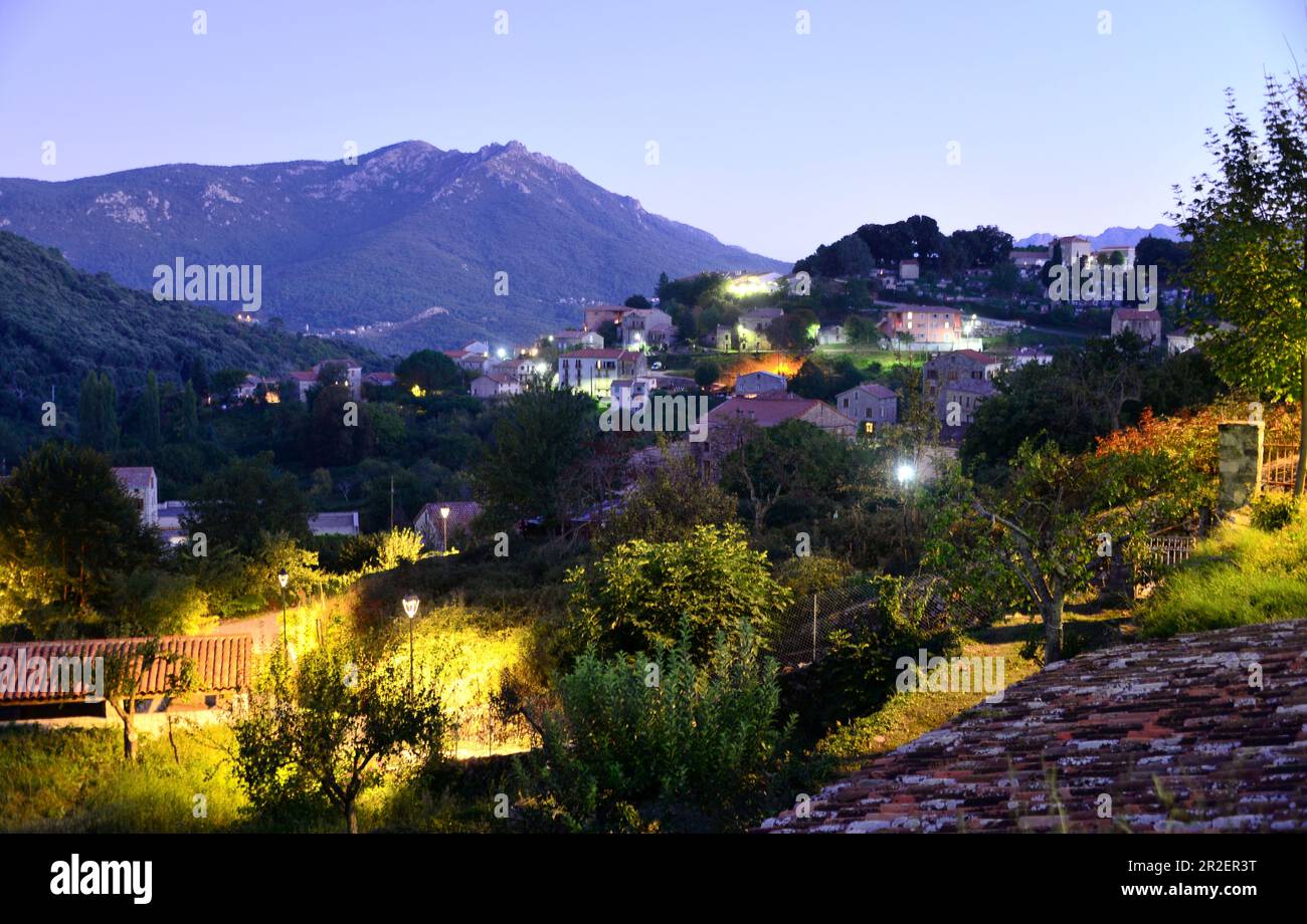 Evening in the mountain village of Levie in Alta Rocca, southern Corsica, France Stock Photo