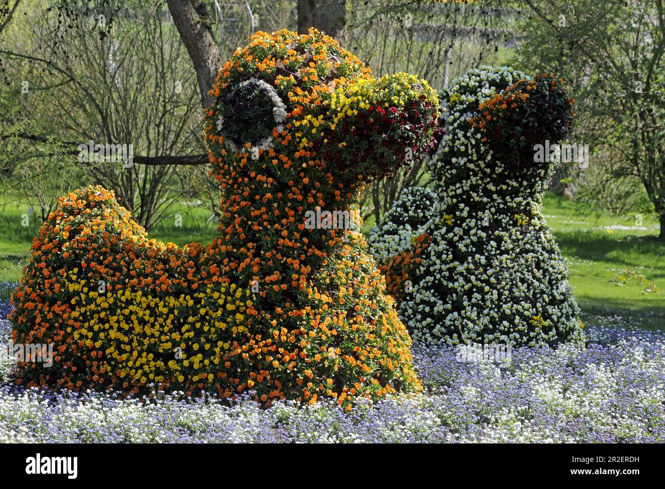 Ducks made of flowers, Mainau Island, Baden-Wuerttemberg, Germany Stock Photo