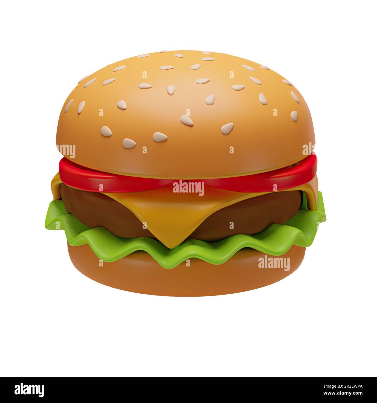 3D Render Of A Cheeseburger. Fast Food, Hamburger. Junk Unhealthy Food