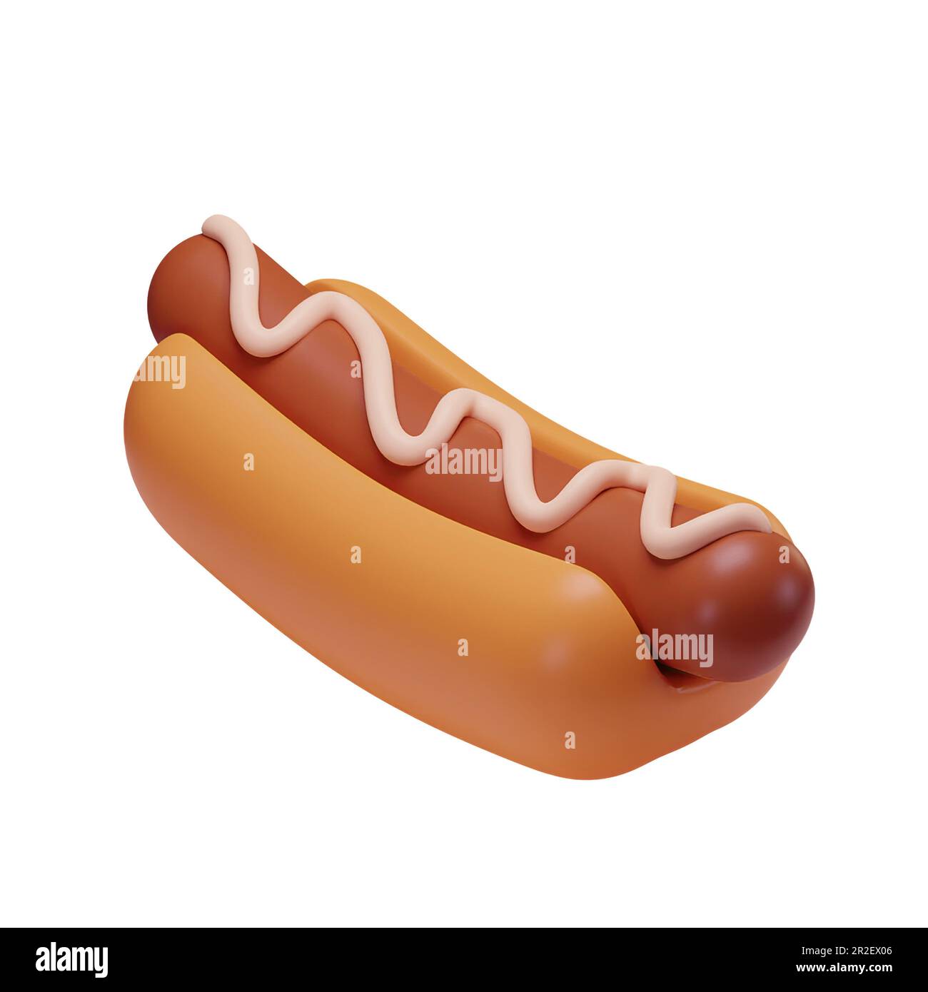 3D rendering of a hot dog with white sauce, mayonnaise. Fast food
