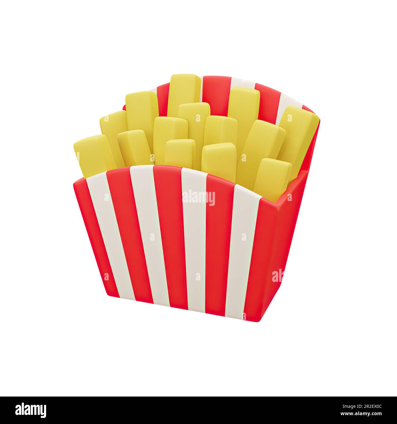 3D render of a striped box with French fries. Fast food. Fatty, junk ...