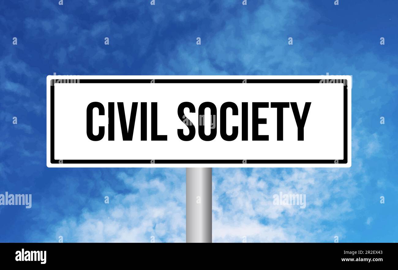 Civil society road sign on cloudy sky background Stock Photo - Alamy
