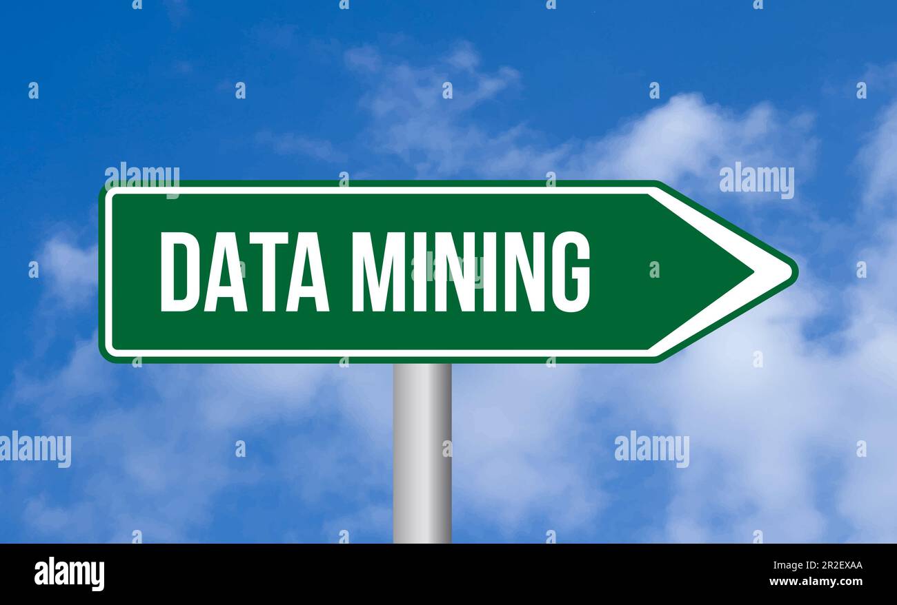 Data mining road sign on cloudy sky background Stock Photo