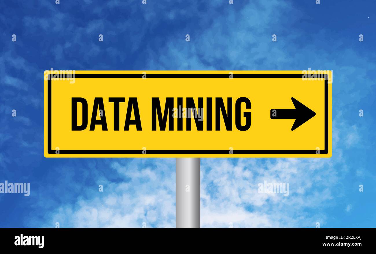 Data mining road sign on cloudy sky background Stock Photo