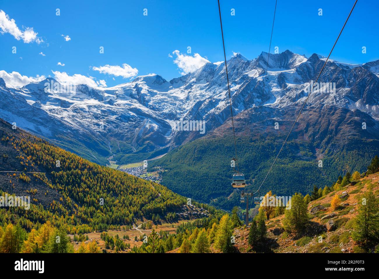 Hohsaas cable car with Mischabel group, Saas-Grund, Valais, Switzerland Stock Photo
