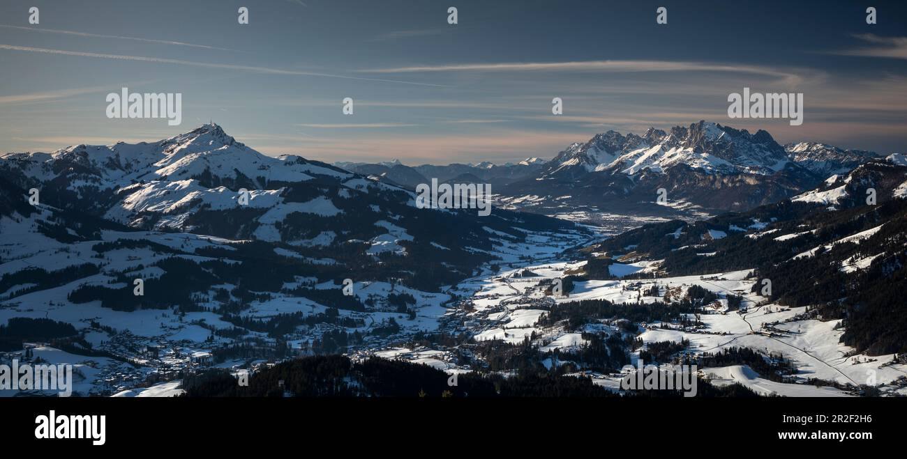 Fieberbrunn and Ellmauer stop in the Wilder Kaiser in winter, Tyrol Stock Photo