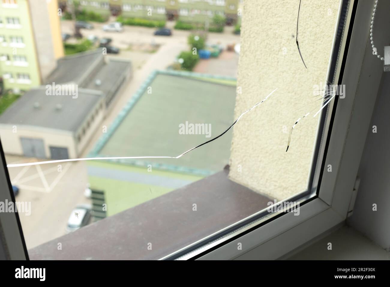 Crack, Broken Glass In A Double-glazed Window Due To Manufacturing ...