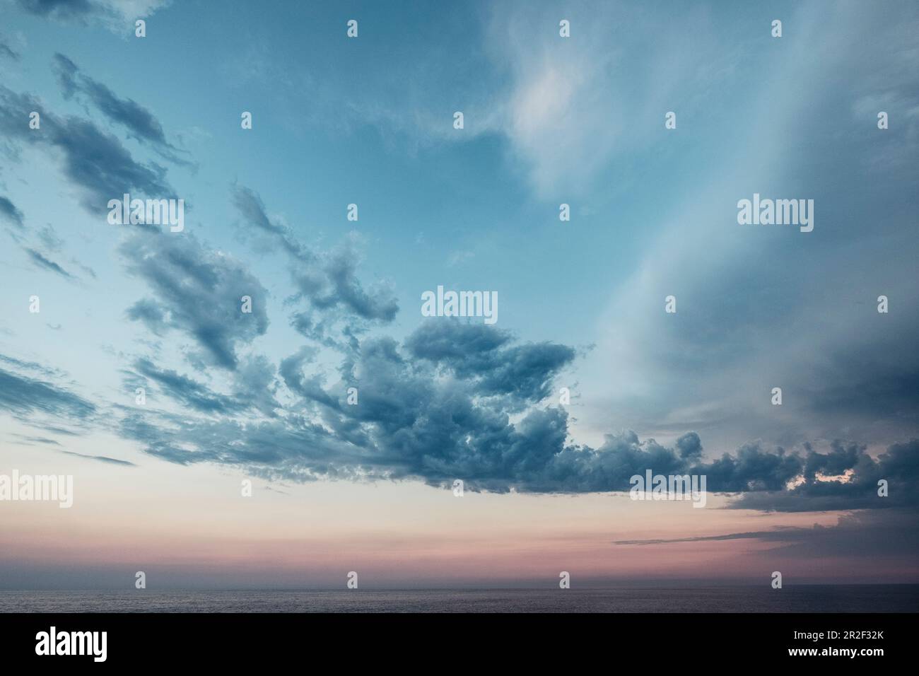 Clouds over the sea between Corsica, France, and Livorno, Italy. Stock Photo