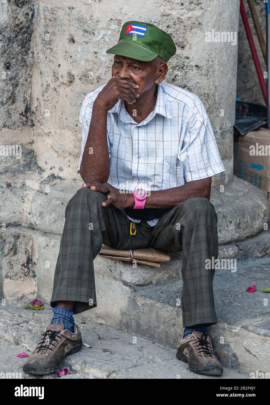 Thoughtful man, Havana, Cuba Stock Photo
