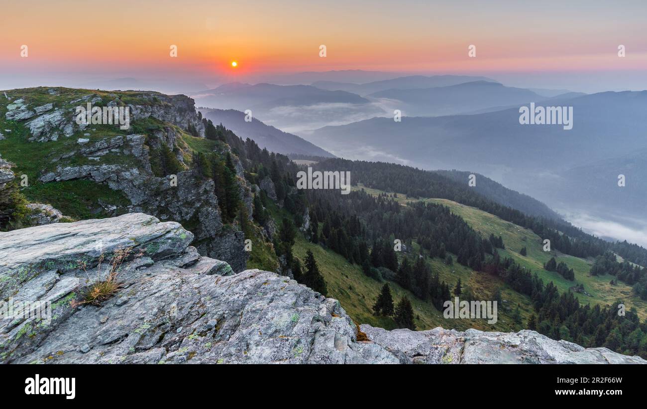 Sunrise at the summit of the Frauenalpe in Murau, Austria Stock Photo