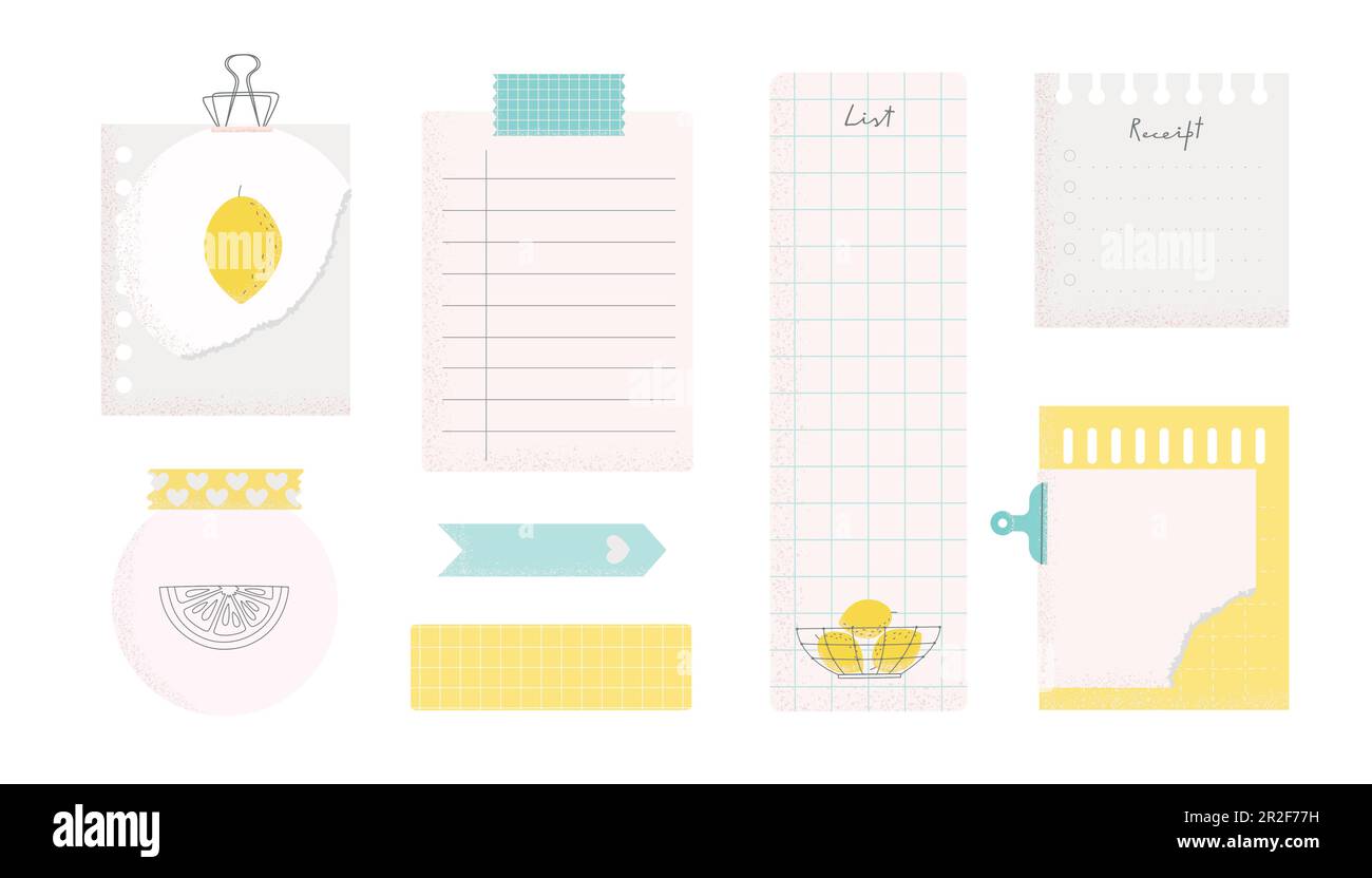 Set of cute various paper sticky notes, schedule, todo list, planner