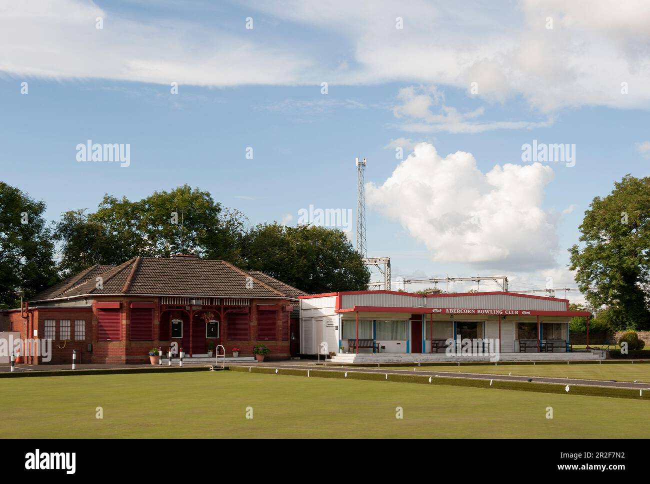 The pavilion of the Abercorn lawn bowling Green in Paisley, Scotland Stock Photo