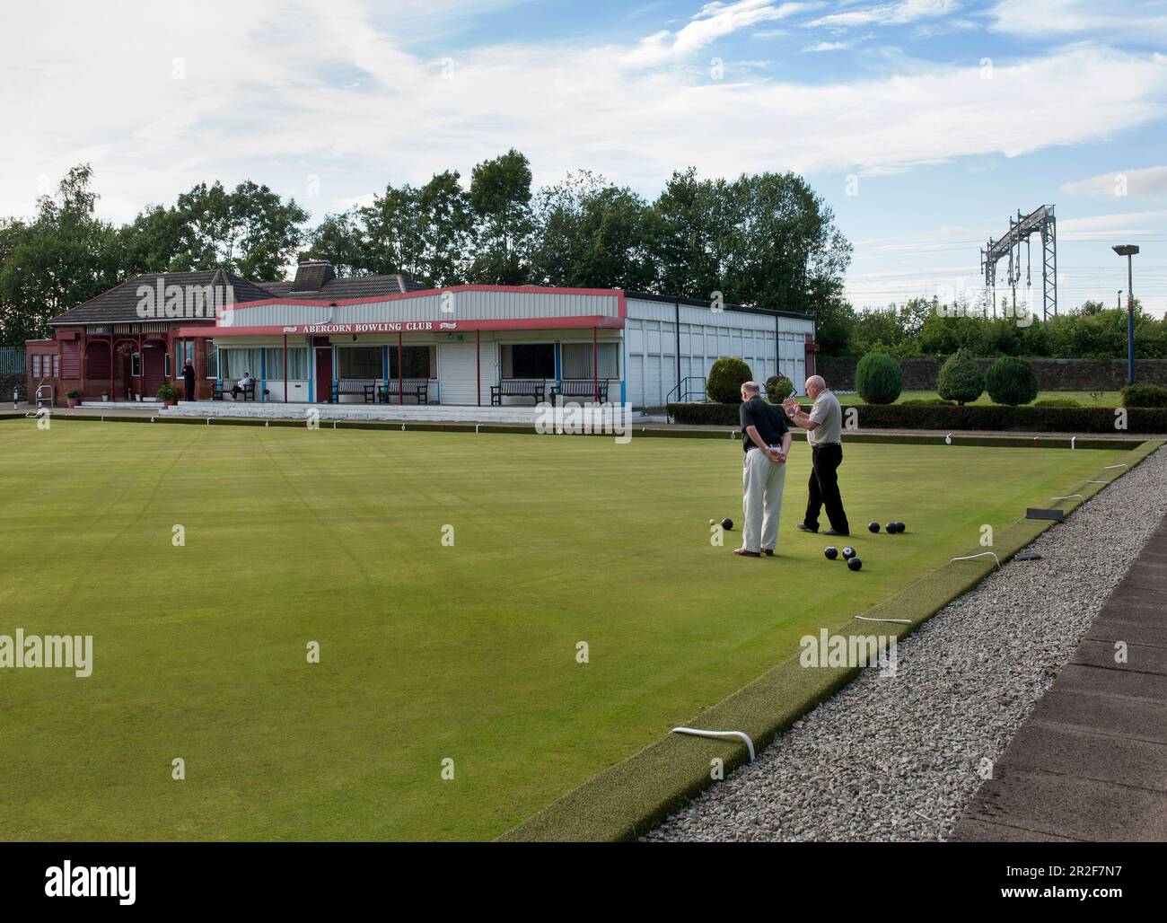 The pavilion of the Abercorn lawn bowling Green in Paisley, Scotland Stock Photo