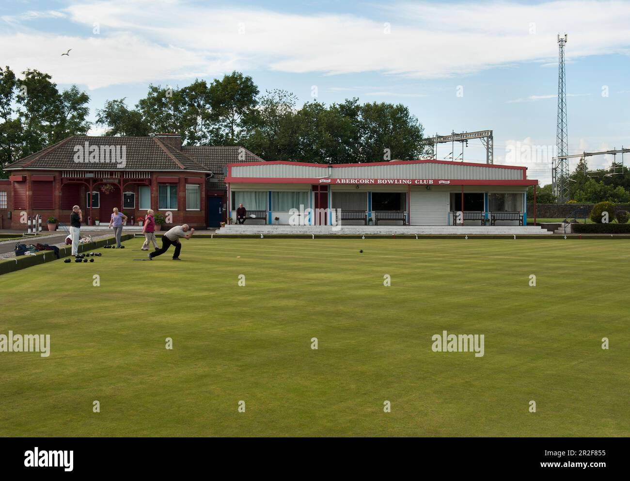 The pavilion of the Abercorn lawn bowling Green in Paisley, Scotland Stock Photo