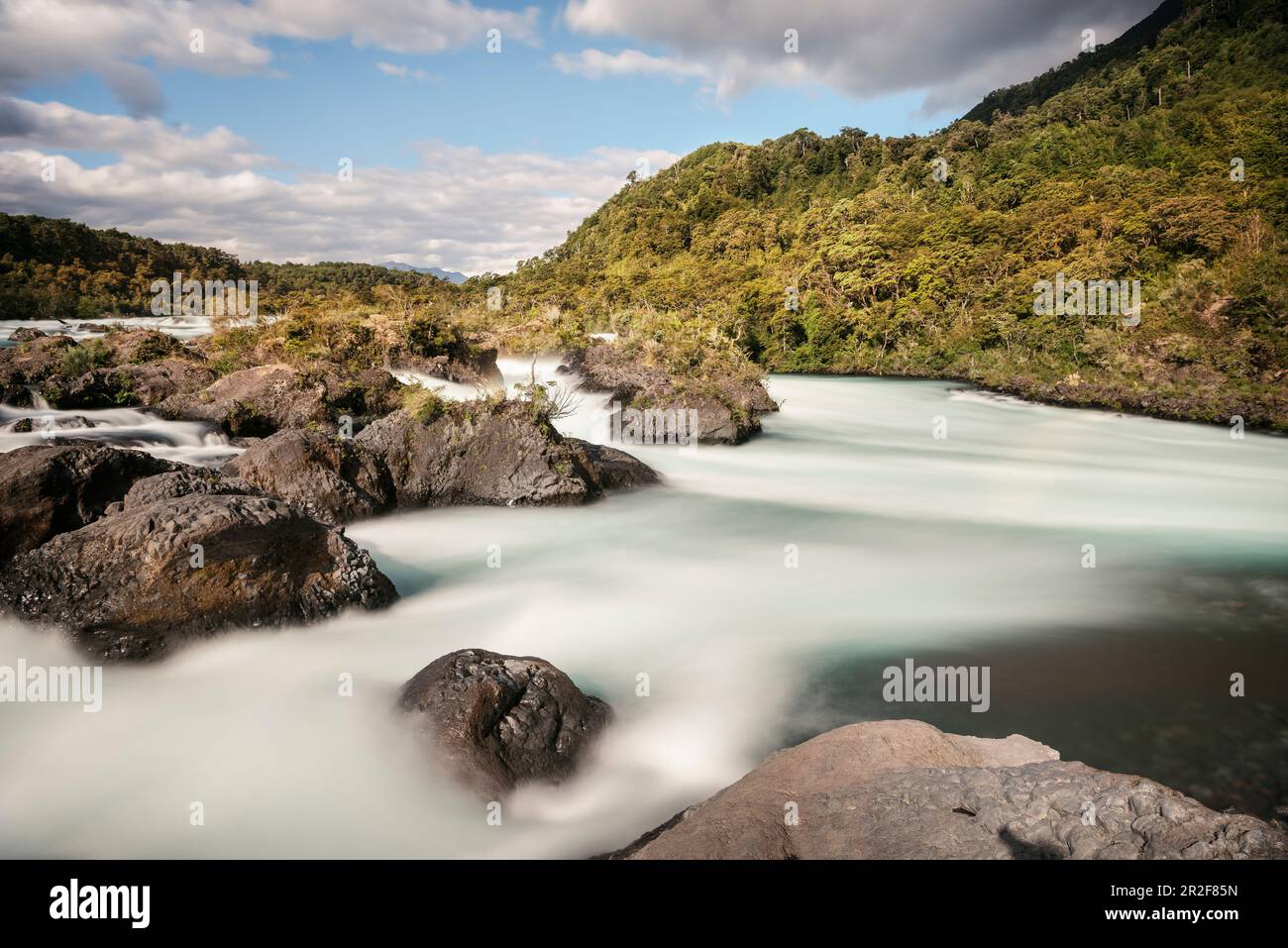 Saltos (waterfalls) of the Rio Petrohue, Region de los Lagos, Chile, South America Stock Photo