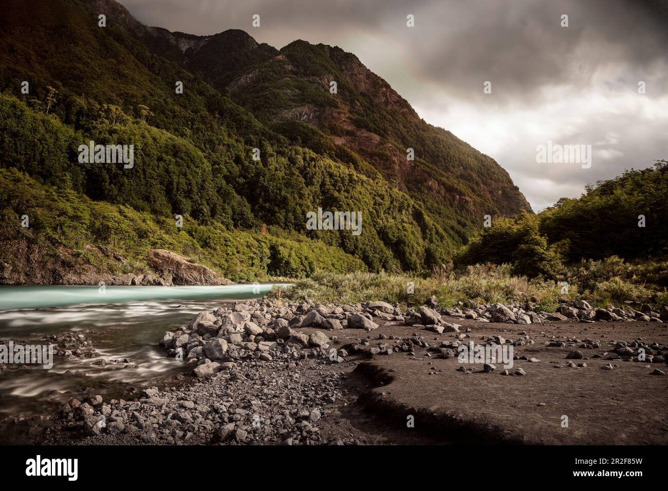 Saltos (waterfalls) of the Rio Petrohue, Region de los Lagos, Chile, South America Stock Photo