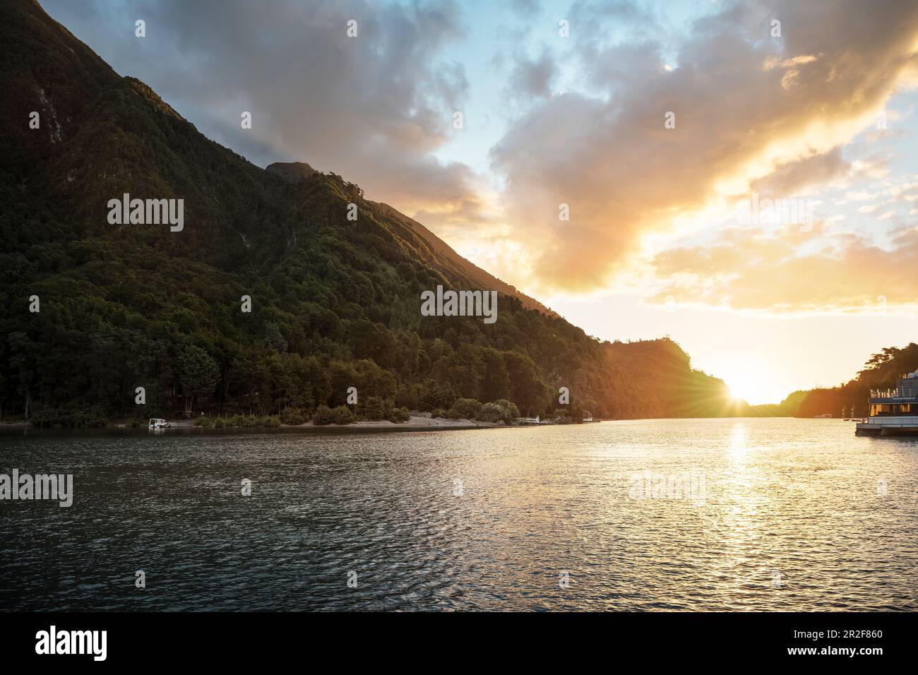 Sunset at Rio Petrohue, Region de los Lagos, Chile, South America Stock Photo