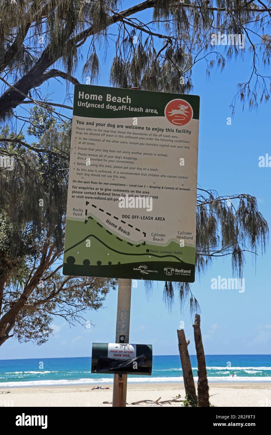 sign for beach information for dog owners Home Beach, North Stradbroke