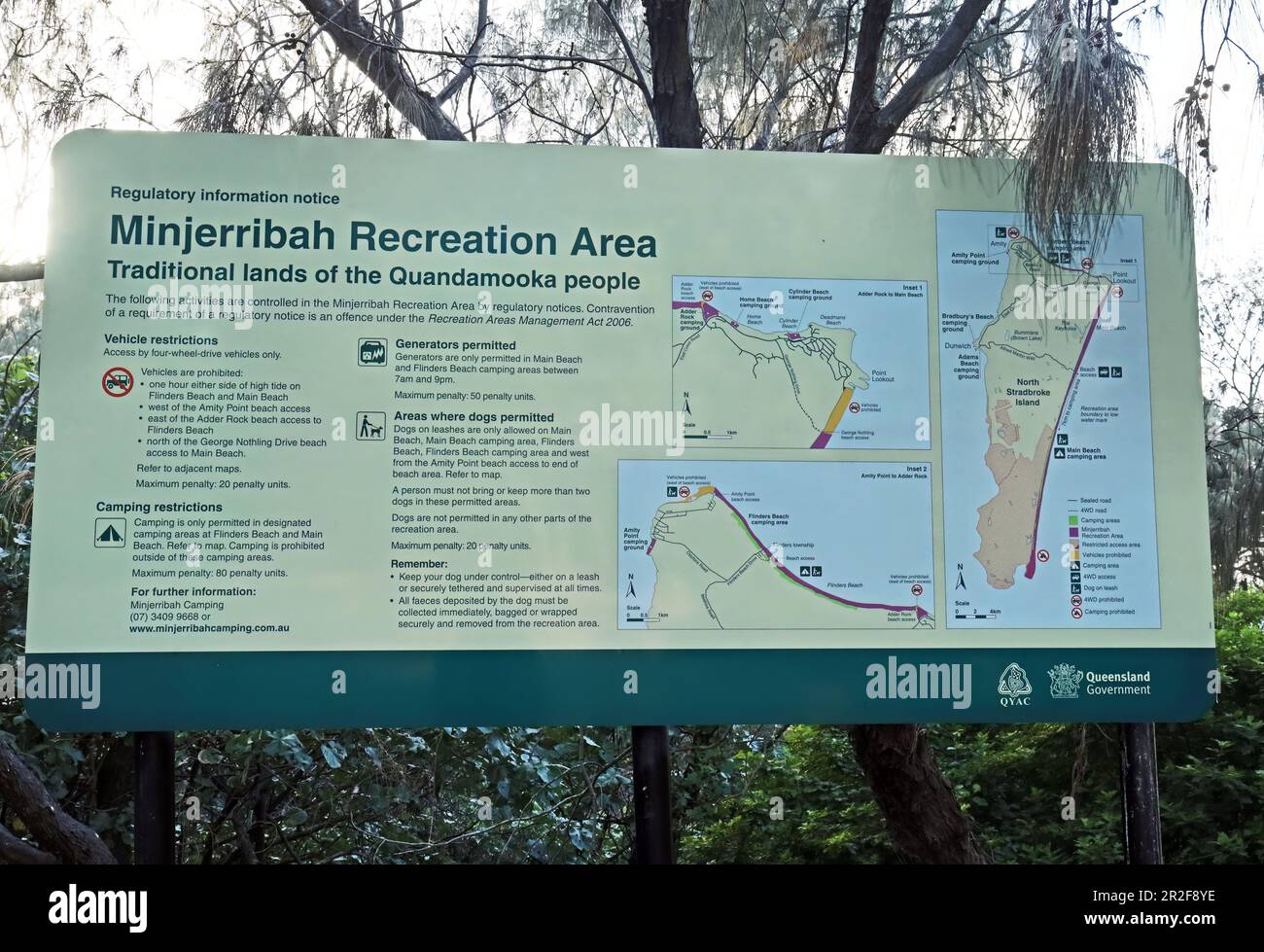 sign for Minjerribah recreational area  North Stradbroke Island, Queensland, Australia.     March Stock Photo