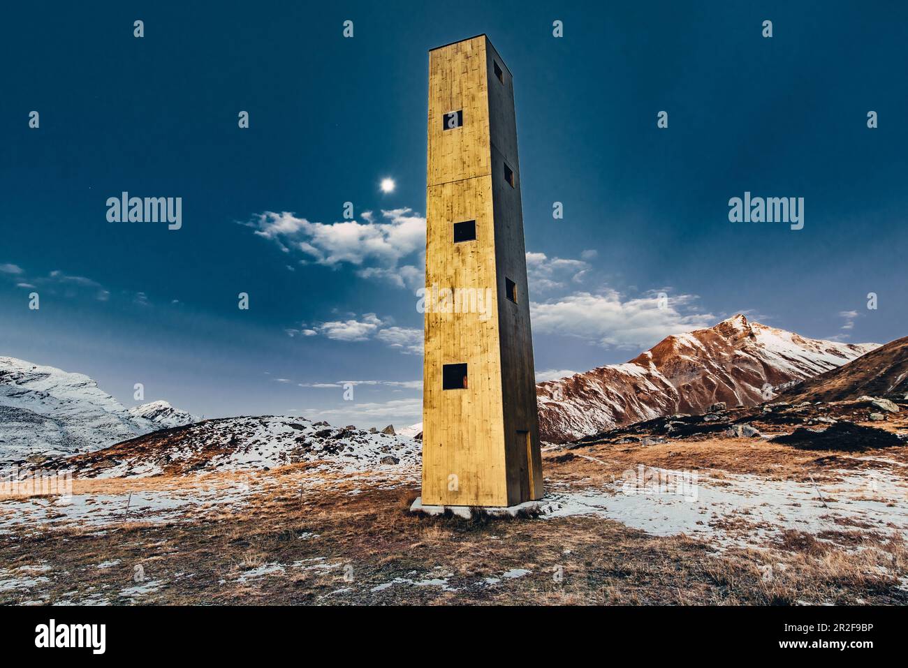 Origen tower on the Julier Pass near St. Moritz in the Engadine, Switzerland Stock Photo